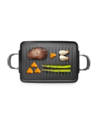 Caja de 6 uds de Grill Rectangular Aluminio Fundido Titan 34X24 Cm, Fondo Especial Induccion, Asas Inox Remachadas Ibili 465537